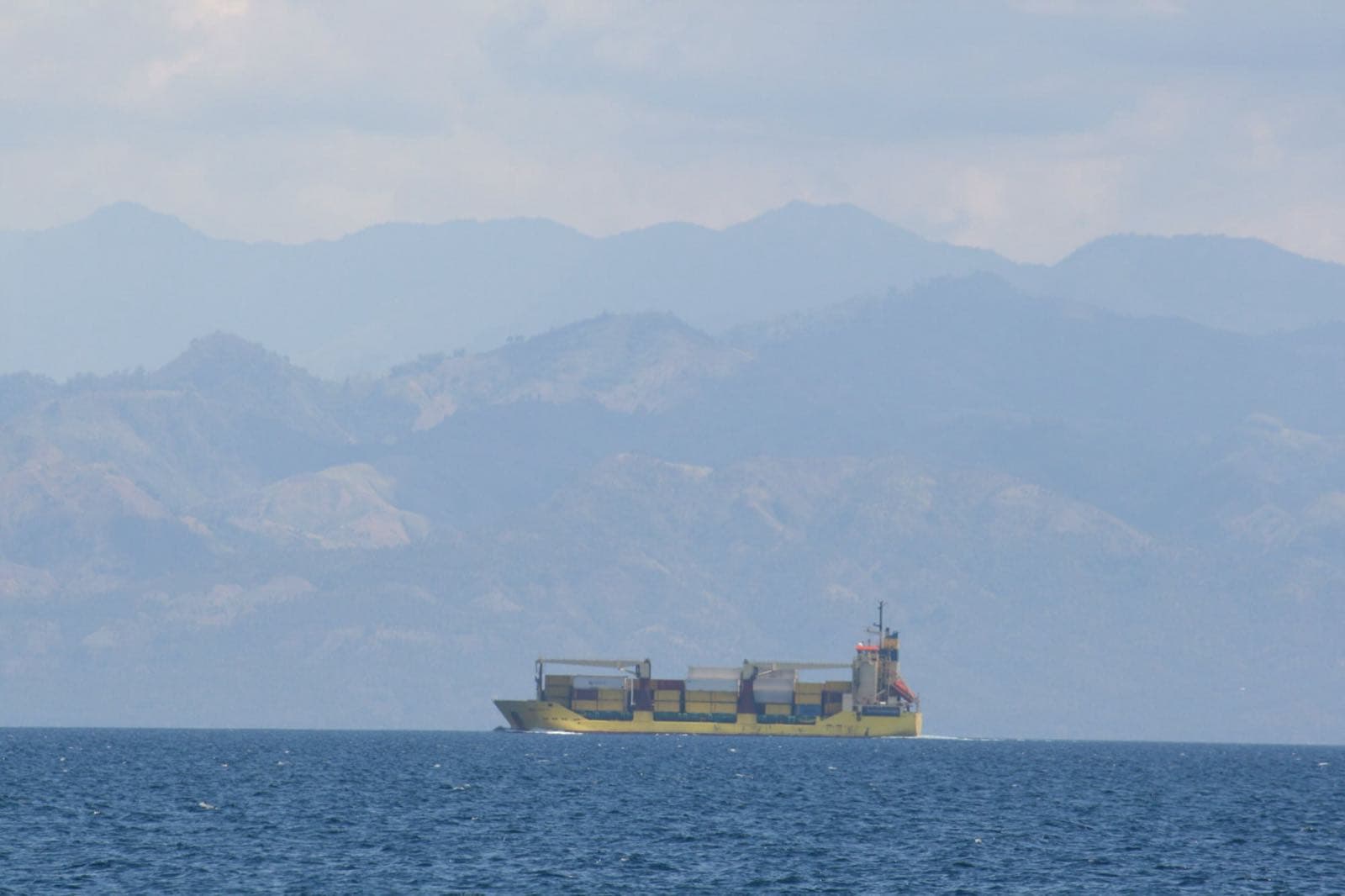 A container ship crossing open water